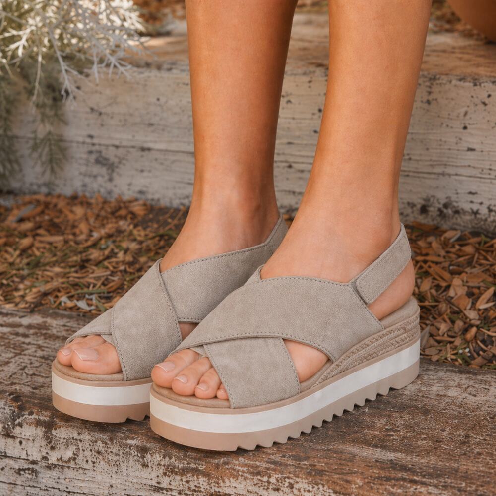 TOMS Women's SZ 10 Diana Crossover Wedge Sandal Dune Suede NEW